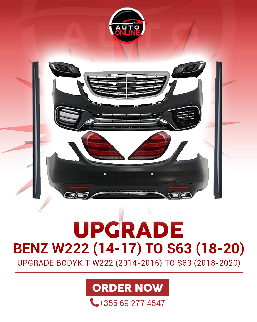 MERCEDES-BENZ S-CLASS W222 2014-2017 BODYKIT UPGRADE TO S63 2018-2020