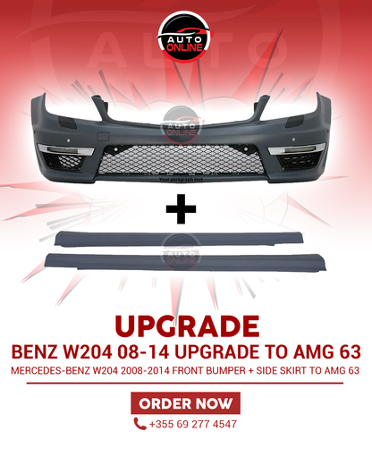 Mercedes-Benz C-Class W204 2008-2014 Upgrade to AMG 63 Front Bumper + Side skirts