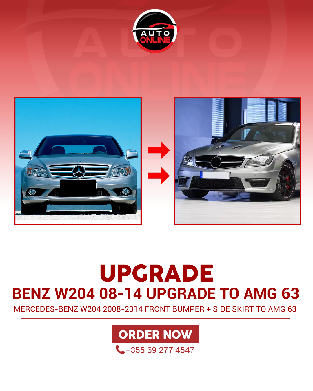 Mercedes-Benz C-Class W204 2008-2014 Upgrade to AMG 63 Front Bumper + Side skirts